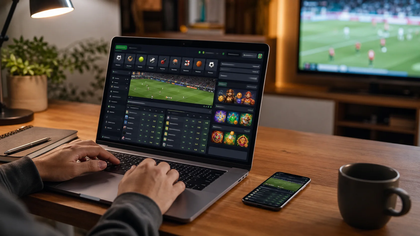 Plataforma sorteonline em notebook e celular com apostas esportivas e cassino online